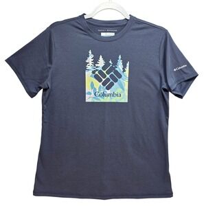 Columbia‎ Omni Shade Navy Blue Graphic Tshirt Nature Logo Womens M